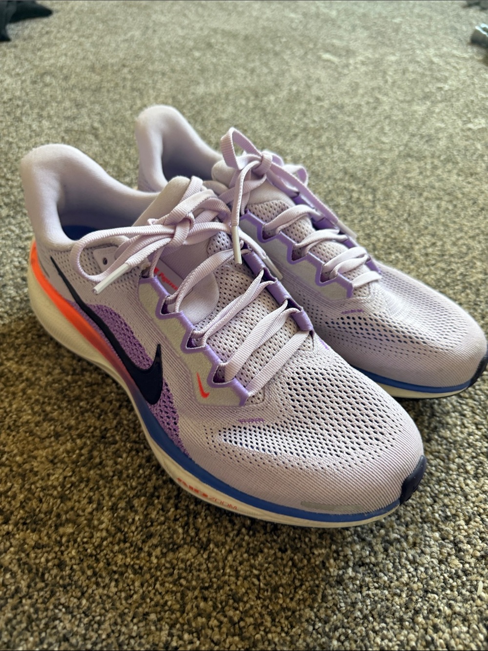 Nike Women's Lilac Running Shoes with Navy Swoosh and Orange Accent